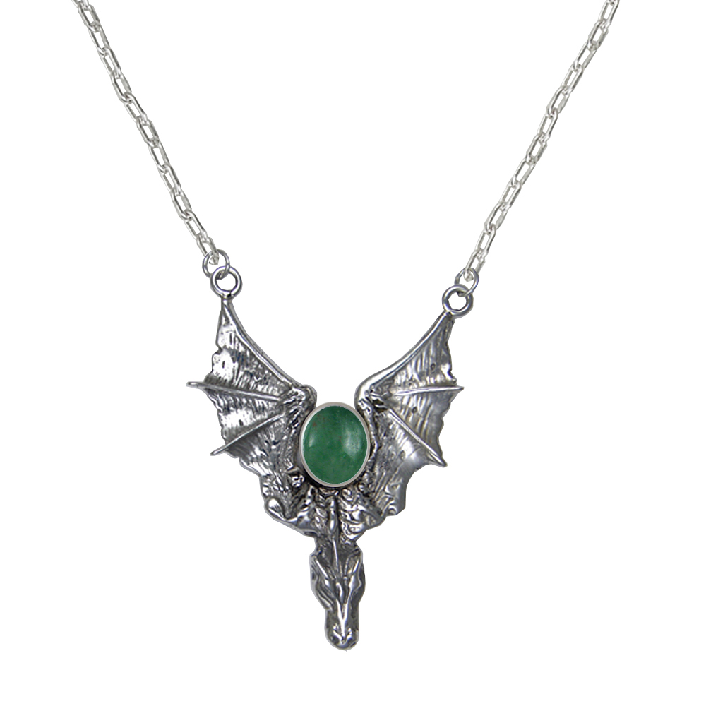 Sterling Silver Dragon of the West Necklace With Jade